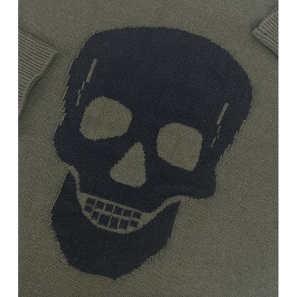 SWEET ROMEO  Skull Graphic Pullover Sweater Long Sleeve Military Green Womens LG - Picture 3 of 8